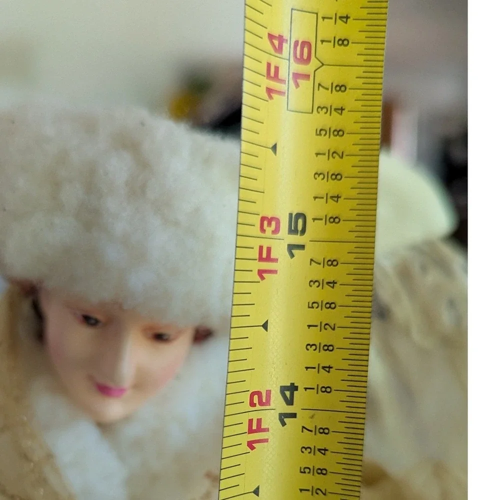 Vintage Style Porcelain Angel Christmas Tree Topper Gold Cream Faux Fur 15 Inch